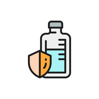 Bağışıklık sistemi ilaçları, tıbbi ampuller, aşı düz renk çizgisi simgesi.