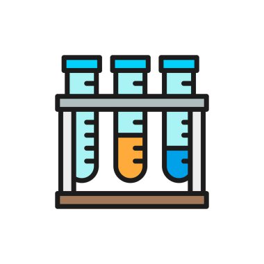 Tıbbi test tüpleri, düz renk çizgi simgesini analiz eder.