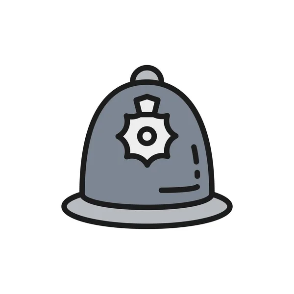 British police helmet, police cap flat color line icon. — Stock Vector