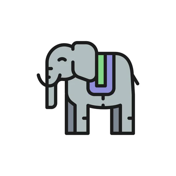 Tajski święty słoń, zwierzęca płaska linia kolorów ikona. — Wektor stockowy