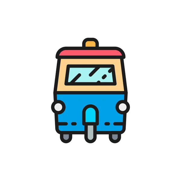 Tuk tuk coche, transporte público tradicional en Tailandia plana icono de la línea de color. — Vector de stock