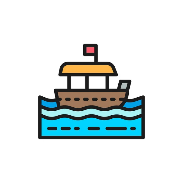 Icono tradicional tailandés barco turístico plana línea de color. — Vector de stock