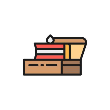 Paketinde mumlar olan tatil pastası, paket düz çizgi simgesi.