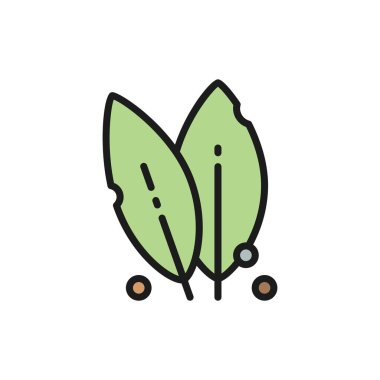 Saha yaprağı, baharat, bitki düz renk çizgisi ikonu. Beyaz arkaplanda izole