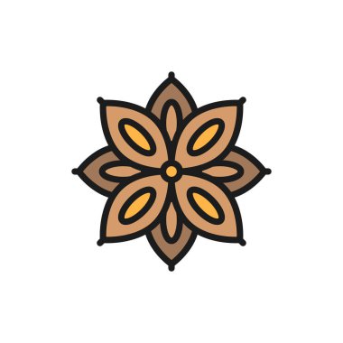 Yıldız anason, baharat düz renk çizgisi ikonu. Beyaz arkaplanda izole