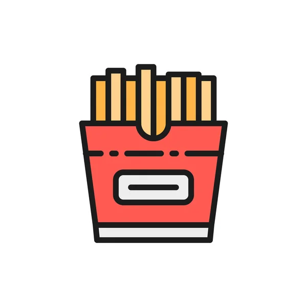 French fries in box, takeaway flat color line icon. — Stock Vector