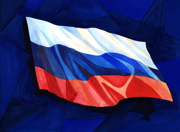 Wapperende Vlag Van Russische Zijde Aquarel Patriottische Illustratie — Stockfoto