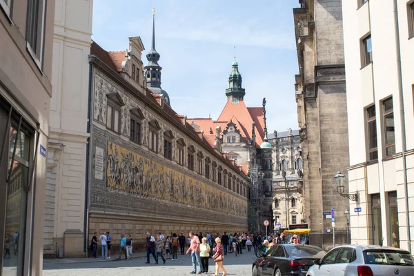 Dresde Alemania Abril 2019 Famoso Panel Azulejos Pared Procesión Príncipes — Foto de Stock