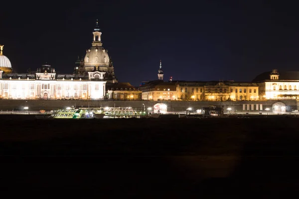 Calles Luces Ciudad Nocturna Dresde Alemania — Foto de Stock