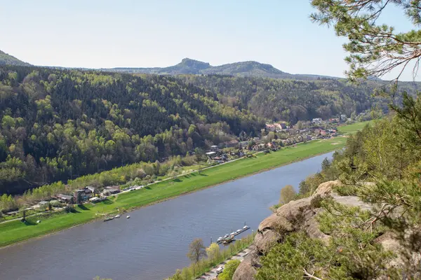 Saxon Schweiz Tyskland Huvudattraktion Utsikt Från Bastei Med Utsikt Över — Stockfoto