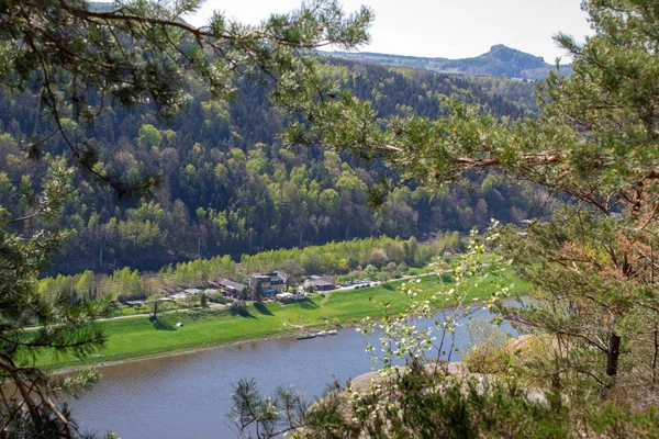 Saxon Schweiz Tyskland Huvudattraktion Utsikt Från Bastei Med Utsikt Över — Stockfoto