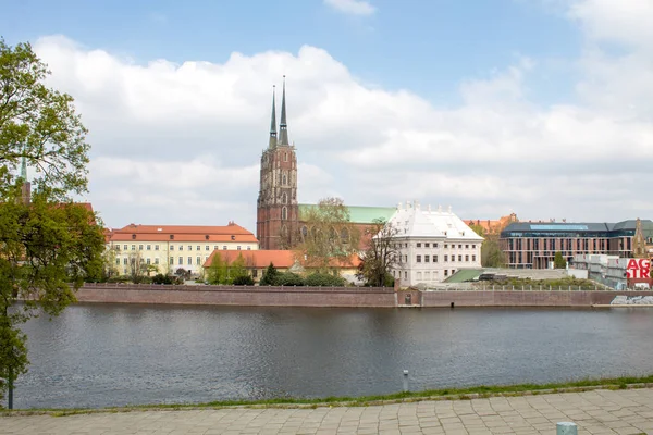 Wroclaw Polonia Abril 2019 Panorama Histórica Ciudad Polaca Reflexión Río — Foto de Stock