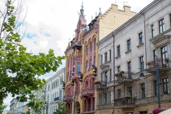 Lodz Polonia Julio 2019 Edificio Residencial Más Hermoso Colorido Histórico — Foto de Stock
