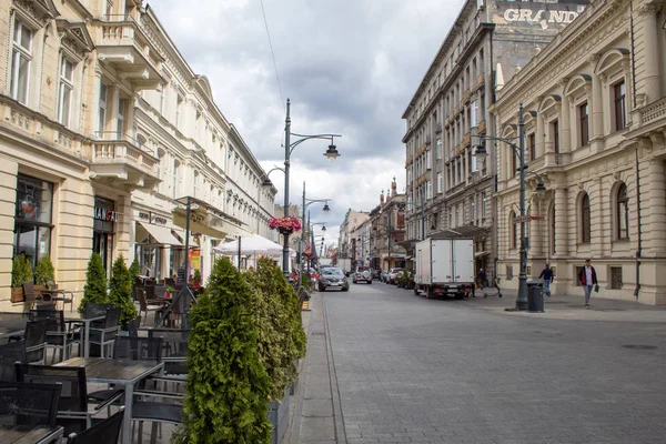 Łódź Polska Lipiec 2019 Widok Główną Historyczną Ulicę Piotrkowską Polskiego — Zdjęcie stockowe