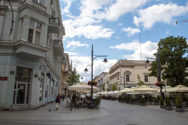 Łódź Polska Lipiec 2019 Widok Główną Historyczną Ulicę Piotrkowską Polskiego — Zdjęcie stockowe