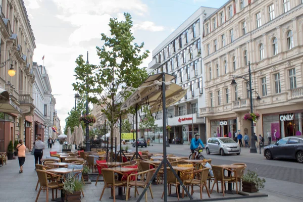 Lodz Polen Juli 2019 Gemütliche Cafés Mit Tischen Und Tischen — Stockfoto