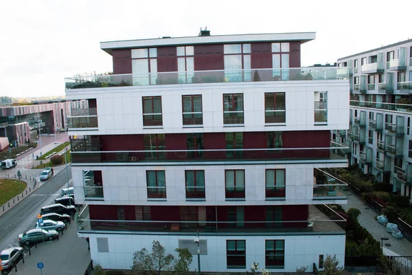 Panorama Der Architektur Neuer Wohnkomplexe Jugendstil Zentrum Der Polnischen Hauptstadt — Stockfoto