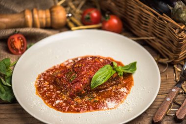 Bolognese sos plaka malzemeler ahşap tablo