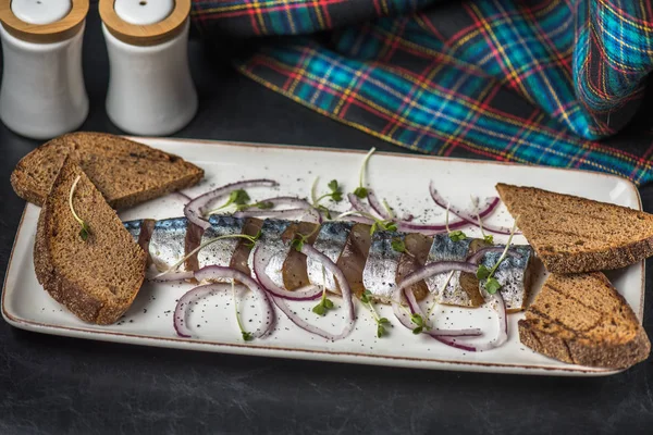 Snack Platter Picked Herring Bread Table — Stock Photo, Image