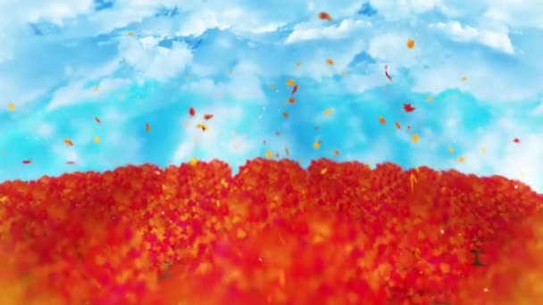 Herfst Bos Landschap Illustratie Abstracte Aard Achtergrond Maple Leaf Lus — Stockvideo