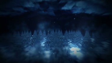 Kış orman illüstrasyon, gece çekimi, soyut doğa arka plan, döngü manzara animasyon,