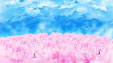 Bahar orman manzara illüstrasyon, soyut doğa arka plan, kiraz çiçeği döngü animasyon,