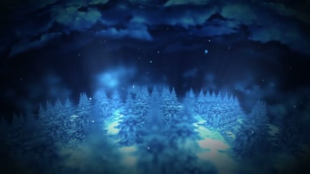 Winter Forest Illustratie Nachtopname Abstracte Aard Achtergrond Lus Landschap Animatie — Stockvideo