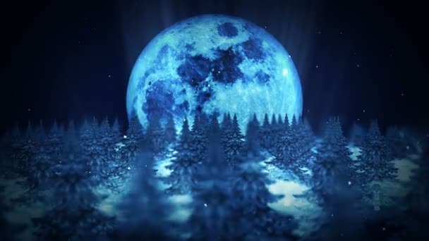 Mata Inverno Ilustração Lua Cena Noturna Abstrato Natureza Fundo Loop — Vídeo de Stock
