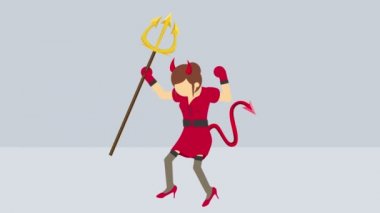 Ürkütücü şeytan illüstrasyon. İş karakter. Patron. Cosplay. Dirgen ve boynuz. Soyut döngü animasyon.