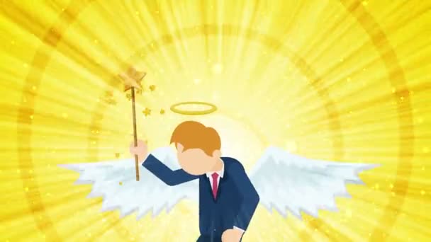 Cartoon Angel Flying Heaven Happy Business Costume Cosplay Loop Flat — Stock Video