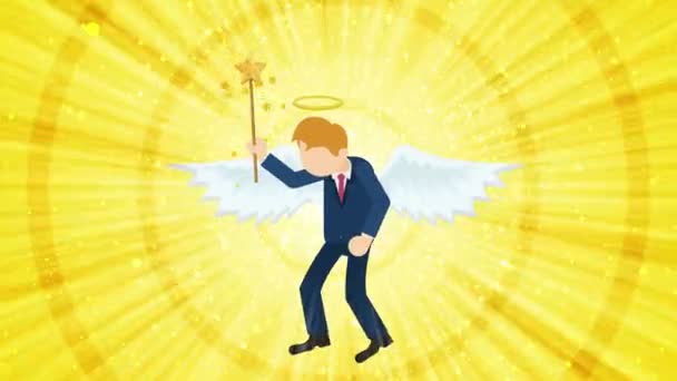 Cartoon Angel Flying Heaven Happy Business Costume Cosplay Loop Flat — Stock Video