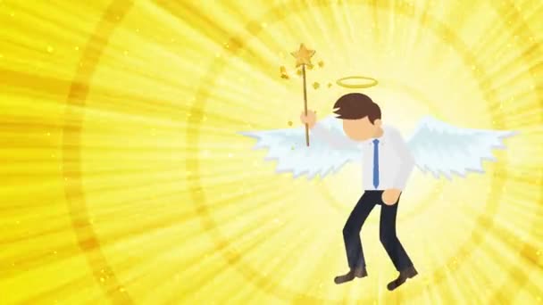 Cartoon Angel Flying Heaven Happy Business Costume Cosplay Loop Flat — Stock Video