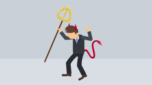 Upiorny Diabeł Ilustracja Biznes Charakter Boss Cosplay Pitchfork Horn Streszczenie — Wideo stockowe