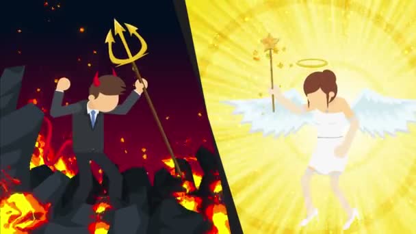 天使和魔鬼西装图形 快乐或不快乐 Cosplay 动画片重复动画 — 图库视频影像