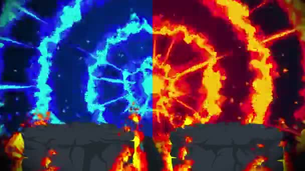 Мультяшна Анімація Вогню Фону Петлі Полум Змагання Бойова Гра — стокове відео