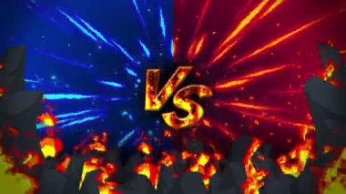 Çizgi film yangın animasyon. Alev döngü arka plan. Rekabet. Savaş oyunu. Simge karşı. Vs simgesi.