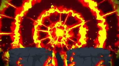 Çizgi film yangın animasyon. Alev döngü arka plan. Rekabet. Battle oyunu.