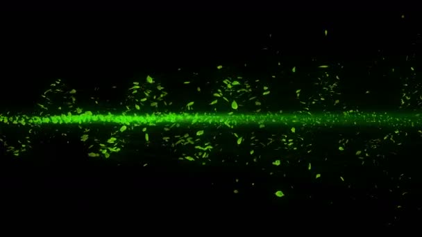 Vortex Van Groene Bladeren Spiraalvormig Glanzend Deeltje Van Seizoensgebonden Bladeren — Stockvideo