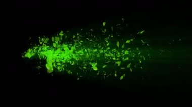 Yeşil yapraklardan Vortex. Mevsimlik yaprakları spiral parlak parçacık. Dans eden yaprak. Renkli doğa tüneli döngü animasyonu.