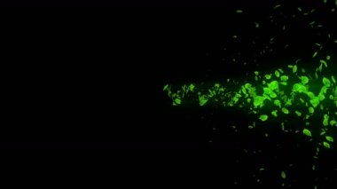 Yeşil yapraklardan Vortex. Mevsimlik yaprakları spiral parlak parçacık. Dans eden yaprak. Renkli doğa tüneli döngü animasyonu.
