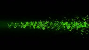 Yeşil yapraklardan Vortex. Mevsimlik yaprakları spiral parlak parçacık. Dans eden yaprak. Renkli doğa tüneli döngü animasyonu.