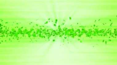 Yeşil yapraklardan Vortex. Mevsimlik yaprakları spiral parlak parçacık. Dans eden yaprak. Renkli doğa tüneli döngü animasyonu.