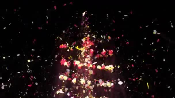 Цветные Лепестки Спиральные Блестящие Лепестки Цветов Цветочный Узор Довольно Танцующий — стоковое видео