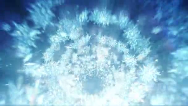 美しさの雪片で冬のシンボルを輝く スピン雪からの渦 冬のパターン 美ダンスの雪片 抽象ループアニメーション — ストック動画