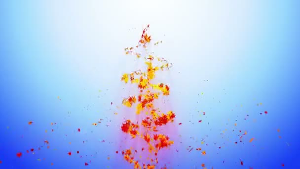 Vortex d'érable coloré et de feuilles. Particule spirale brillante des feuilles d'automne. Feuille dansante. Animation en boucle de tunnel nature colorée .