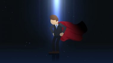 Göz önünde duran süper kahraman. İş sembolü. Liderlik ve Başarı kavramı. Komik döngü animasyon.