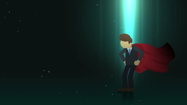 超级英雄站在聚光灯下 商业符号 领导力和成就理念 漫画循环动画 — 图库视频影像