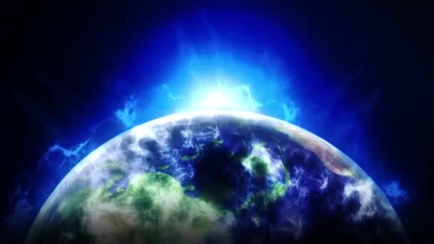 云地球在太空 商业符号 地球在阳光下与大海和大气 循环动画 — 图库视频影像