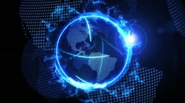 World global network over the earth with rival company fire. CG loop animation.