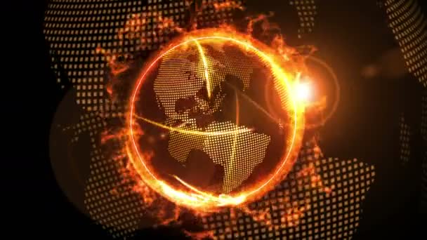 World Global Network Earth Rival Company Fire Loop Animation — Stock Video